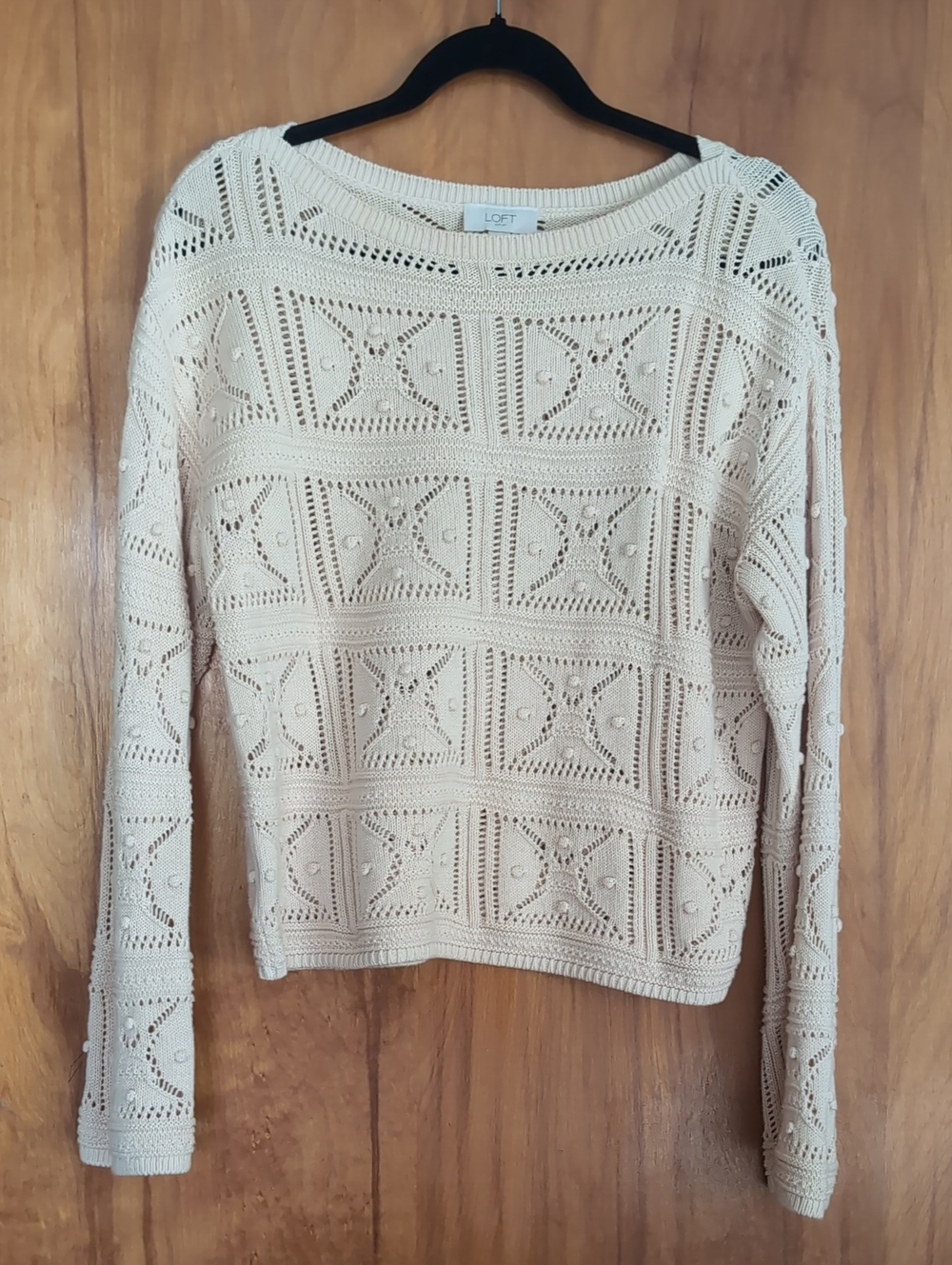LOFT Outlet Boatneck Crochet Sweater - 100% Cotton